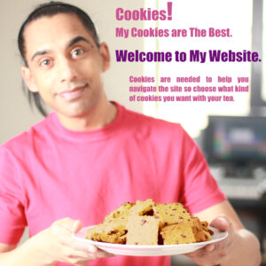 Image of Atlas holding a plate of chop chip shortbread cookies welcoming you to the website asking for your cookie preference.